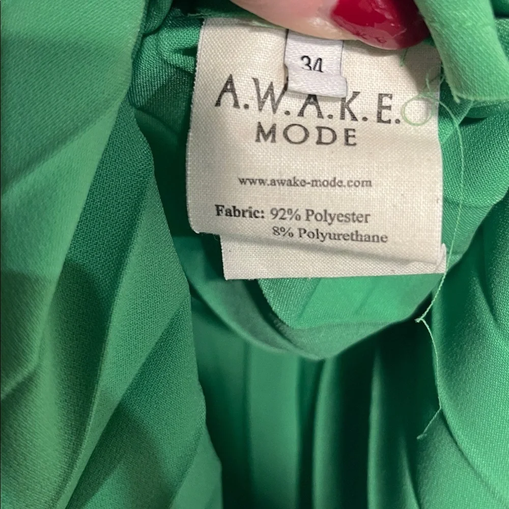 A.W.A.K.E. MODE GREEN PLEATED MIDI DRESS FR 34/ US XS - Picture 7 of 9
